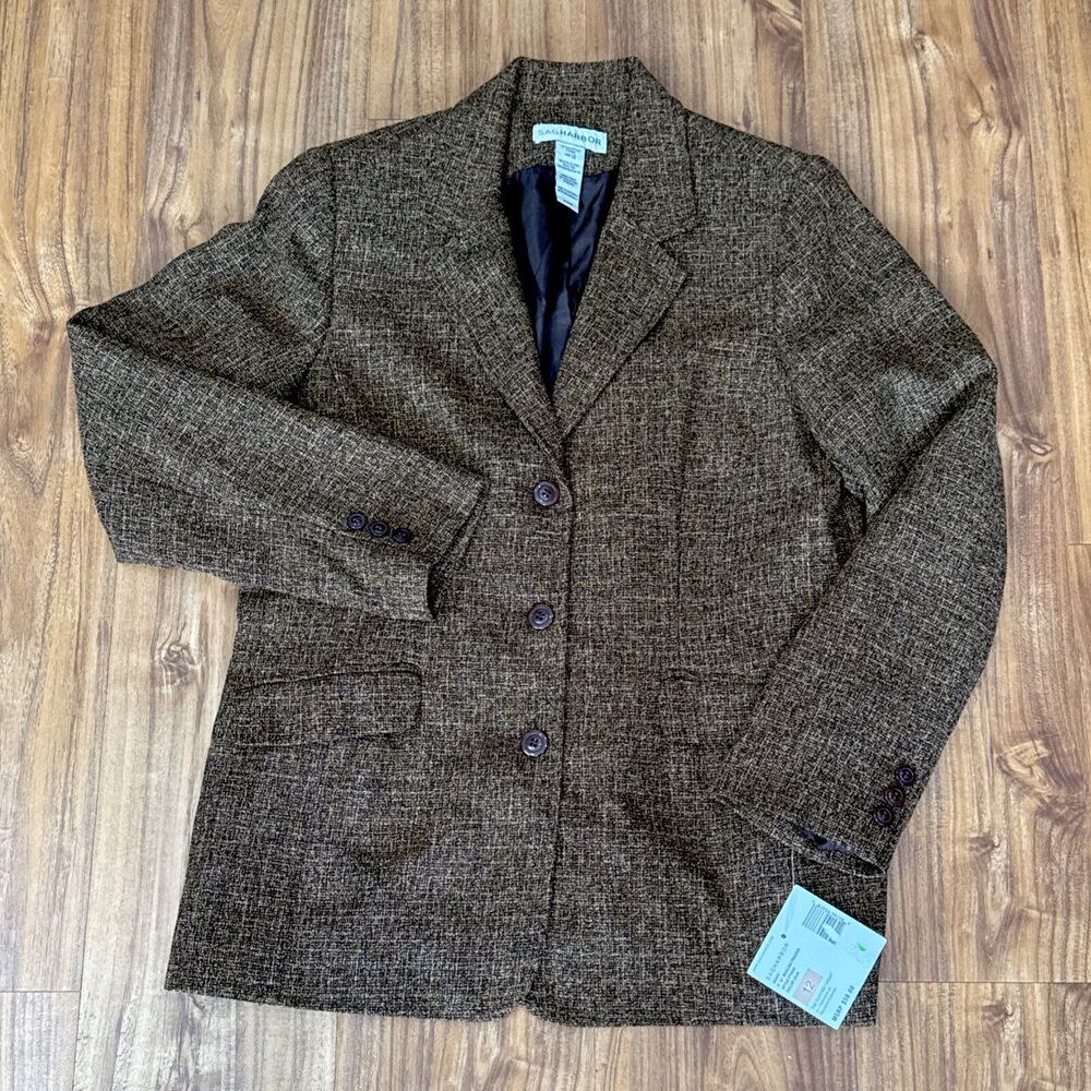 New Sag Harbor‎ Womens Size 12 Java English Tweed Blazer NWT